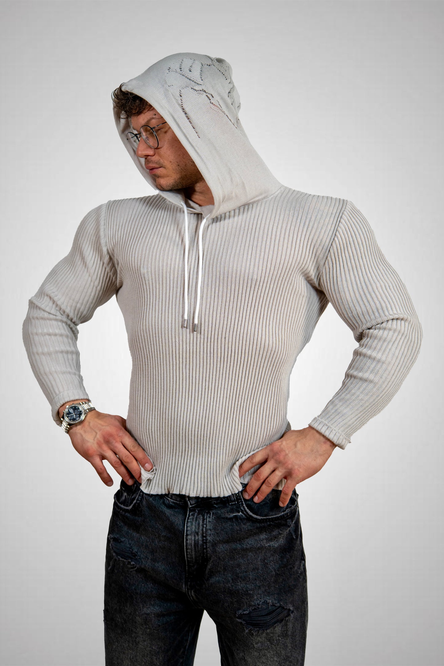 THE LEGACY Hooded Rib Sweater - Chalk