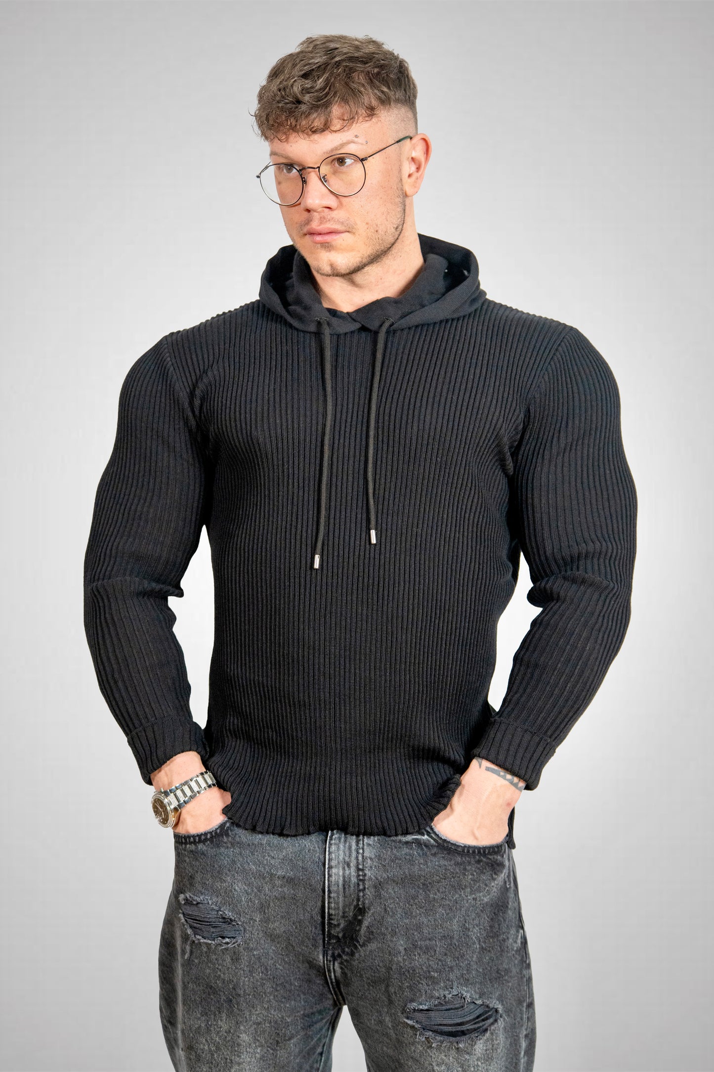 Maglia Coste con Cappuccio THE LEGACY - Nero