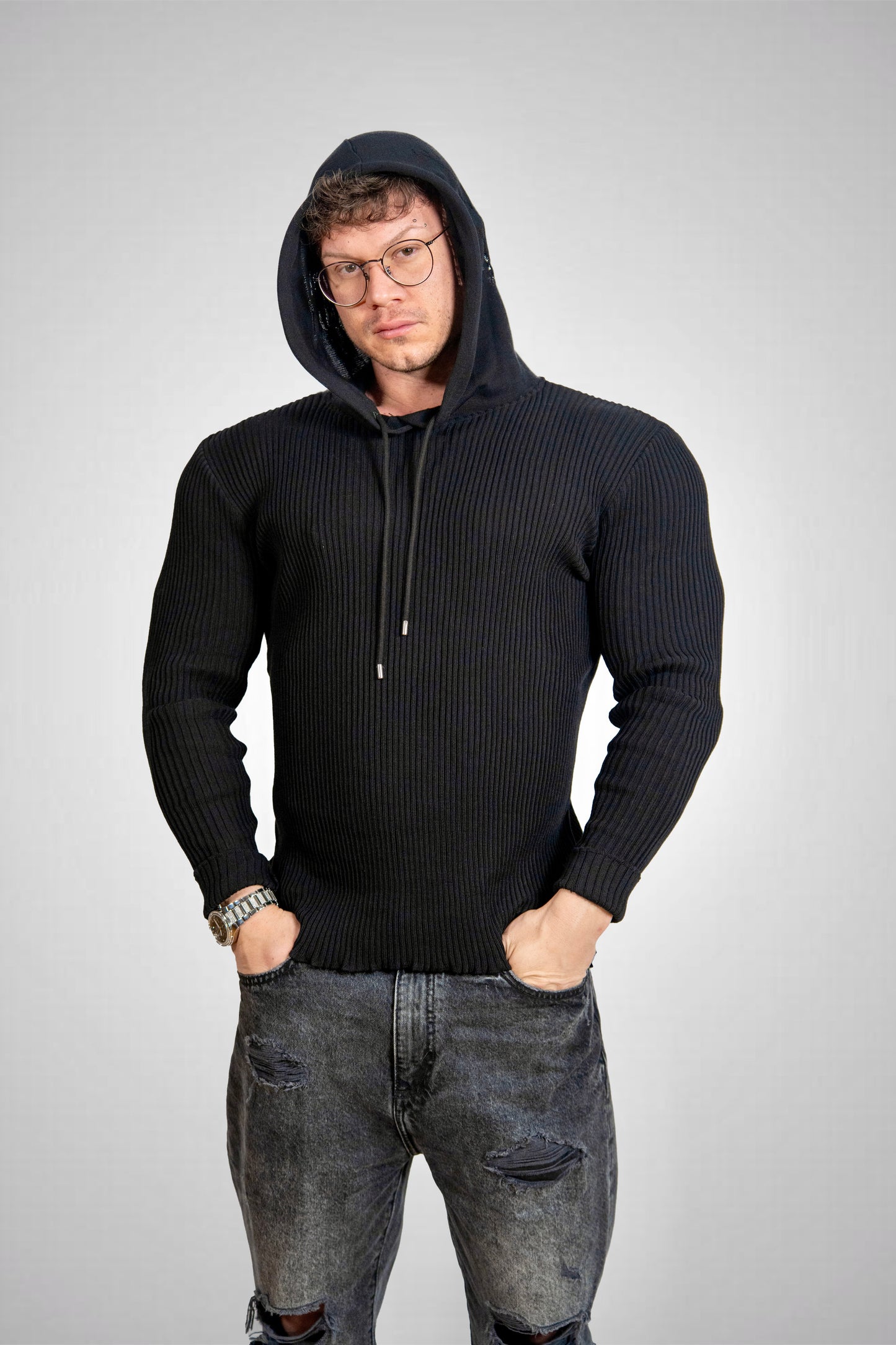 Maglia Coste con Cappuccio THE LEGACY - Nero