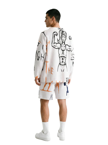 Felpa Oversize Drawed THE LEGACY - Bianco